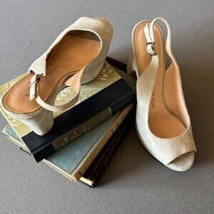 Sacha London Cream Peep-Toe Slingback Heels